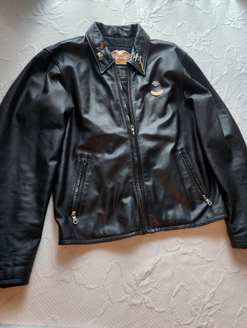 Harley-Davidson Black Leather Bomber Jacket San Diego Chapter